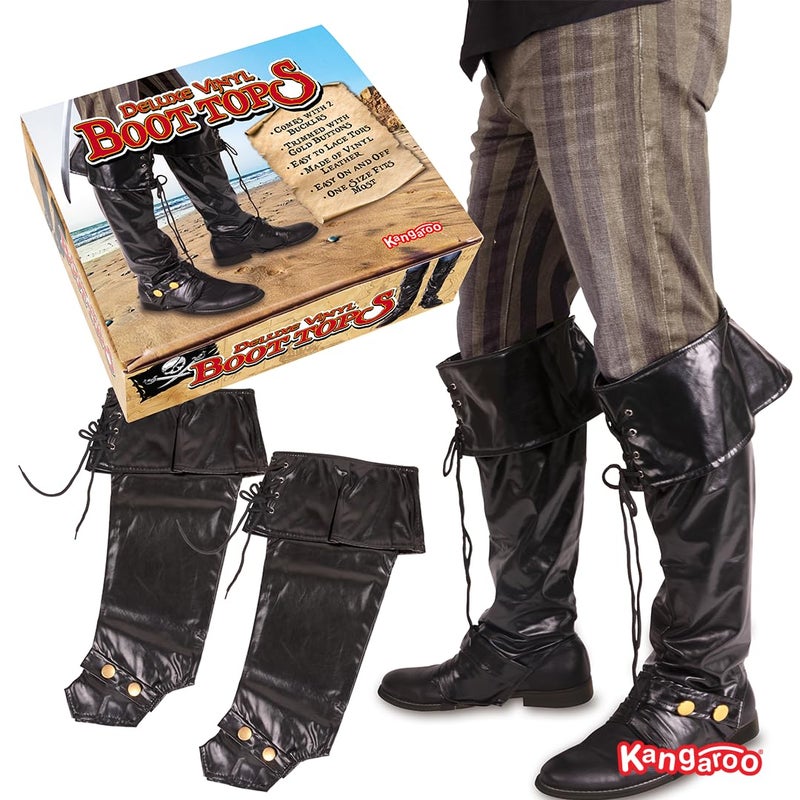 Kangaroo 1 Pair of Deluxe Black Santa Clause or Pirate Boots Covers - Adjustable Faux Leather Costume Shoe Covers - Reusable Dress up Pirate Accessories Men, New Year Eve, Christmas Costume - Image 3